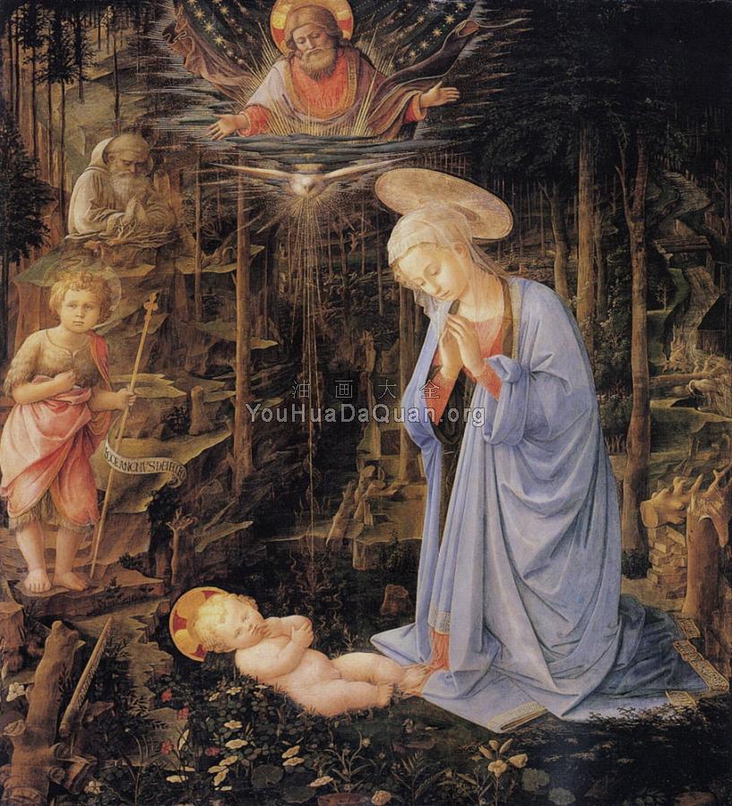 The adoration with the infant Baptist and St Bernard - 菲利皮诺·利比
